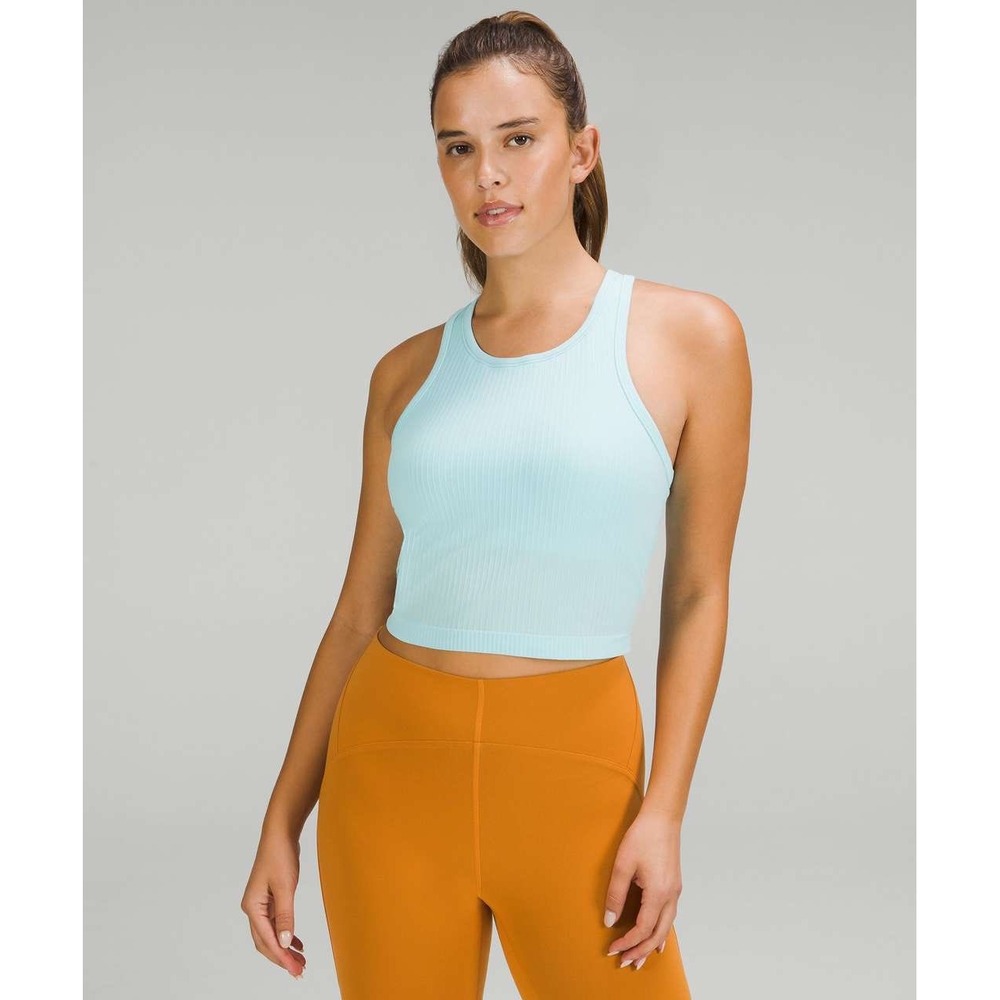 Lululemon Ebb to Street Cropped Racerback Tank Top in Icing Blue Size 4